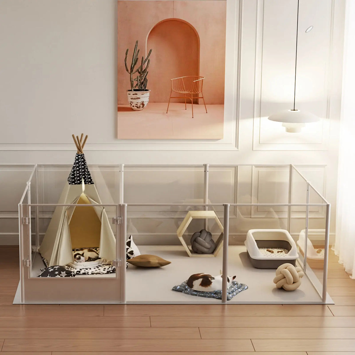 BINGOPAW Acrylic Pet Playpen With Waterproof Floor Pad