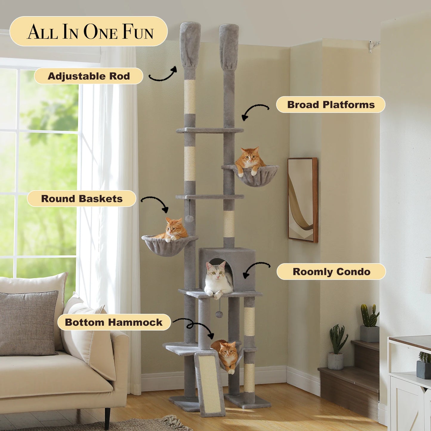 PAWZ Road Cactus Floor-To-Ceiling Cat Tree Five Levels