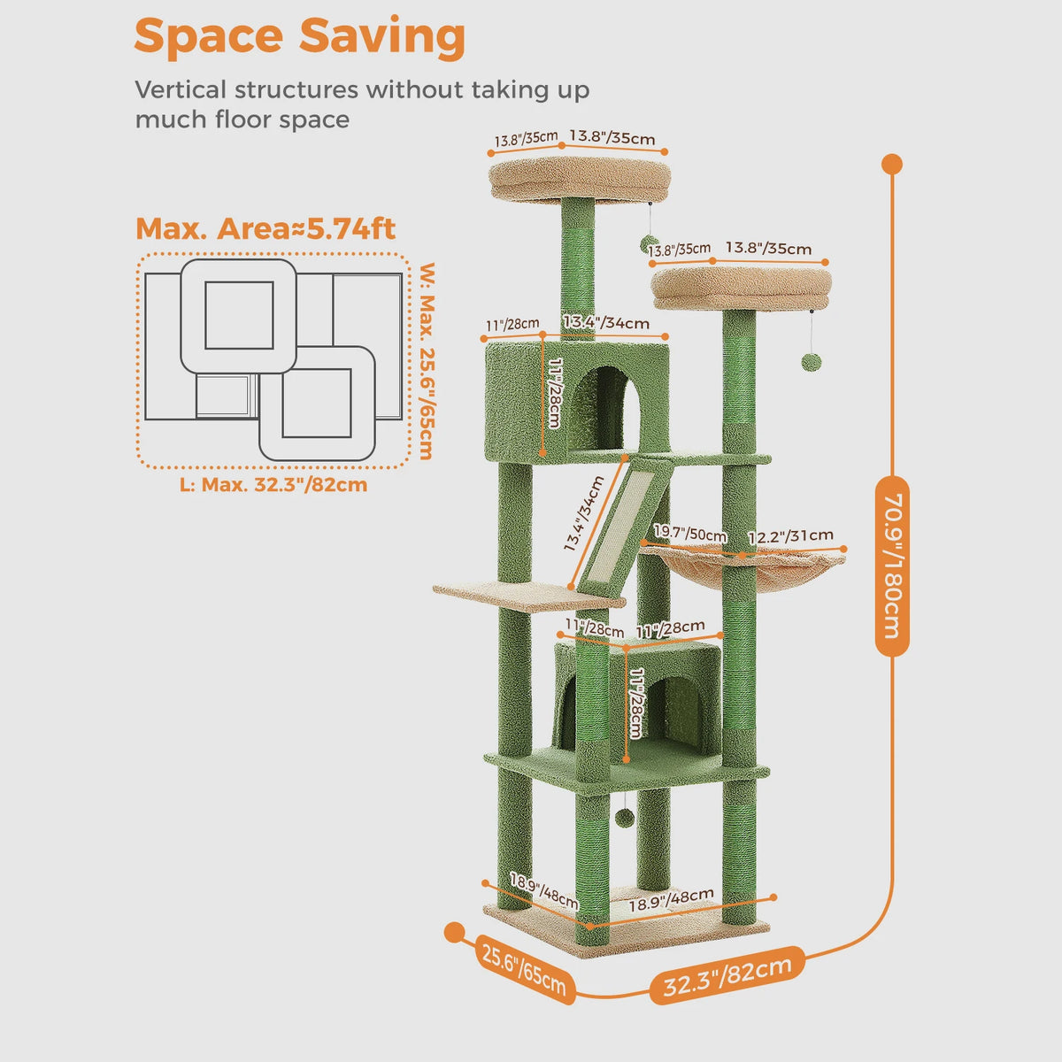PEQULTI Multi-Level Cat Tree Tower With Condo And Scratching Posts