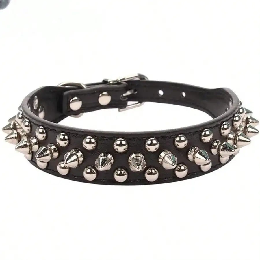 Punk Spiked Rivet Dog Collar Adjustable PU Leather