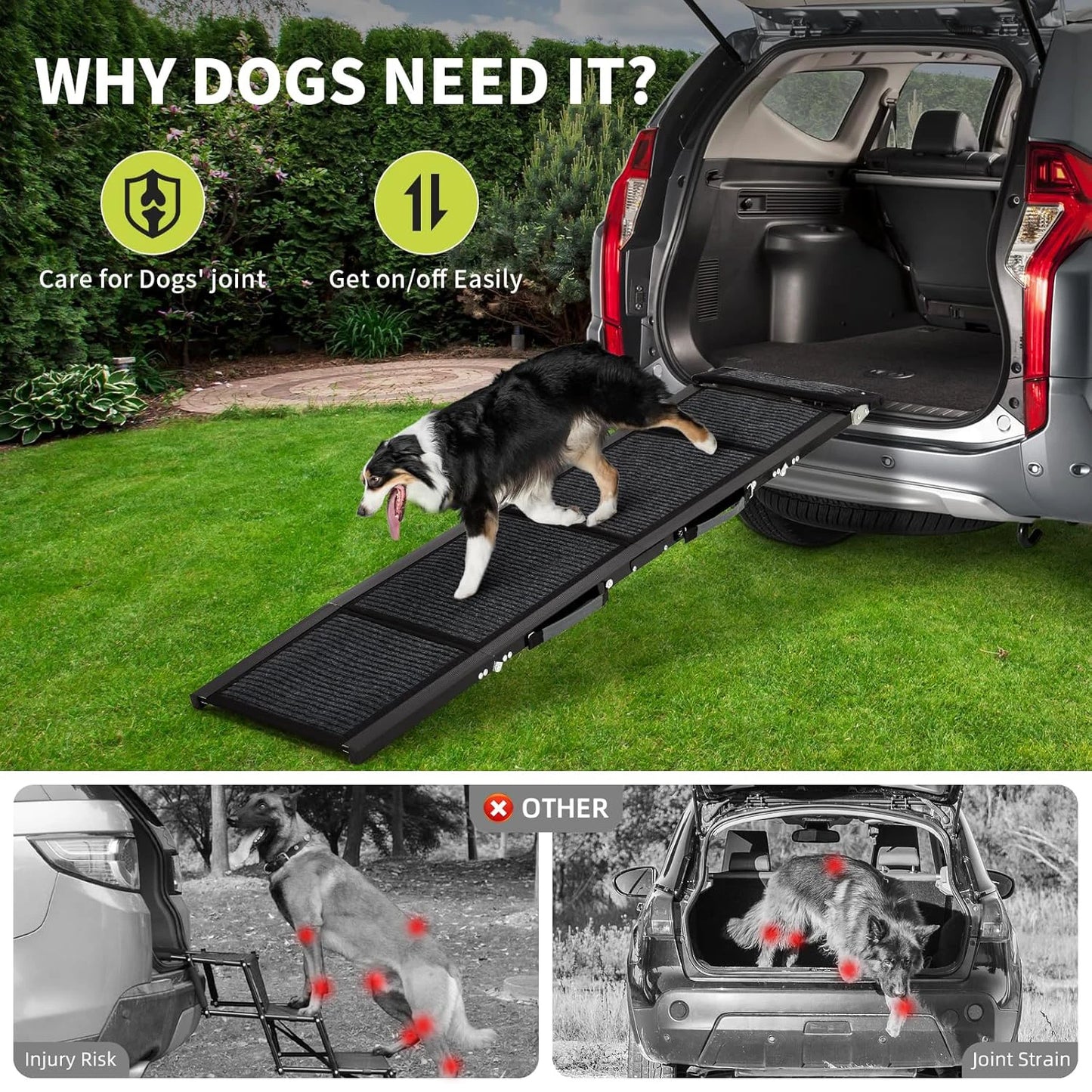 HiMISS Upgraded Folding Dog Ramp For Cars With NonSlip Surface