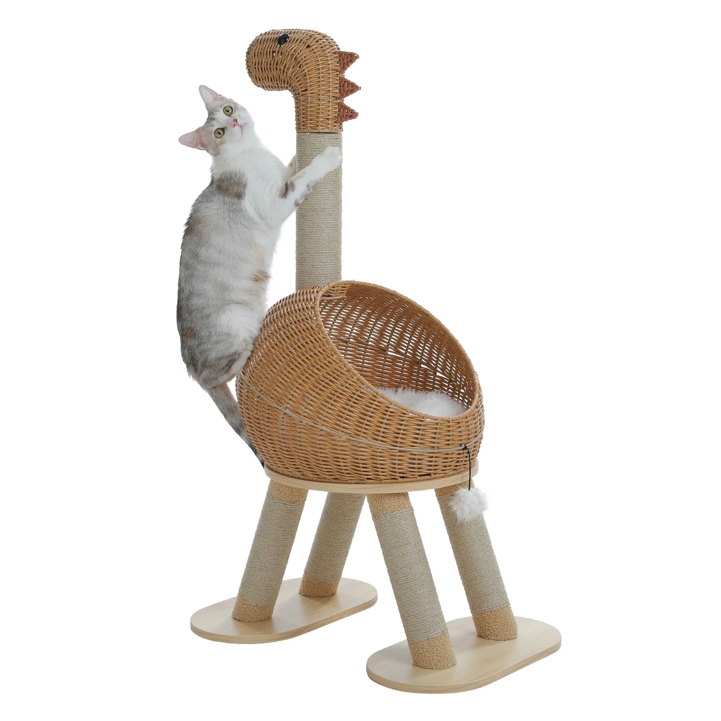 PAWZ Road Dinosaur Cat Tree Tower Three Tier Sisal Scratching Post Rattan Condo