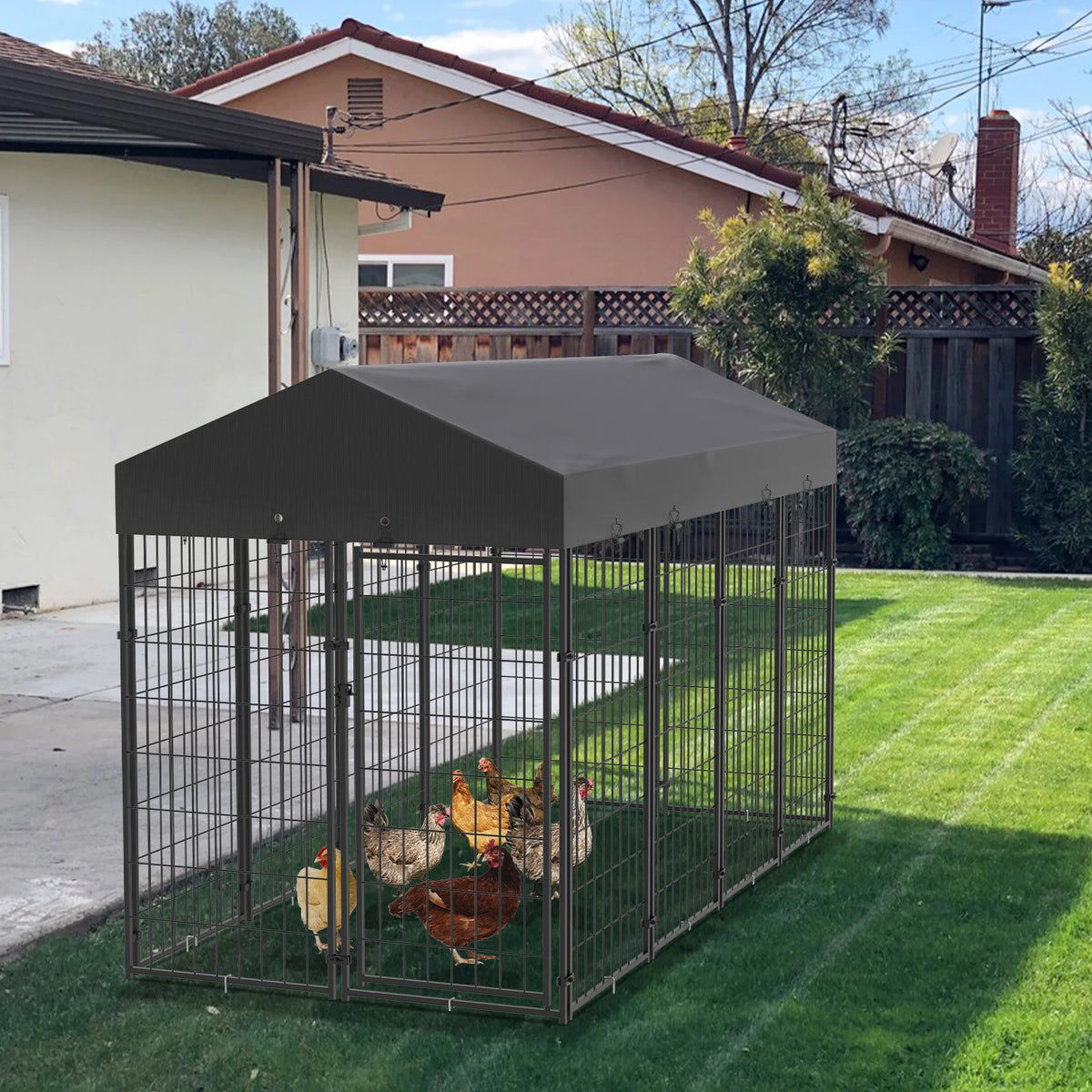 BINGOPAW Outdoor Dog Kennel Welded Wire Run With Weatherproof Canopy