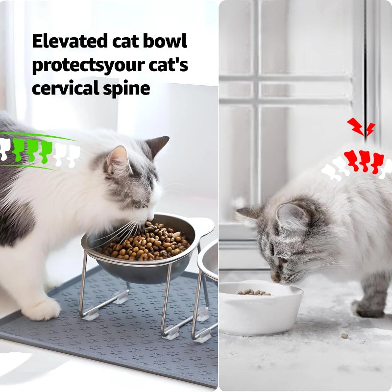 304 Stainless Steel Raised Cat Bowl With 15 Degree Tilt