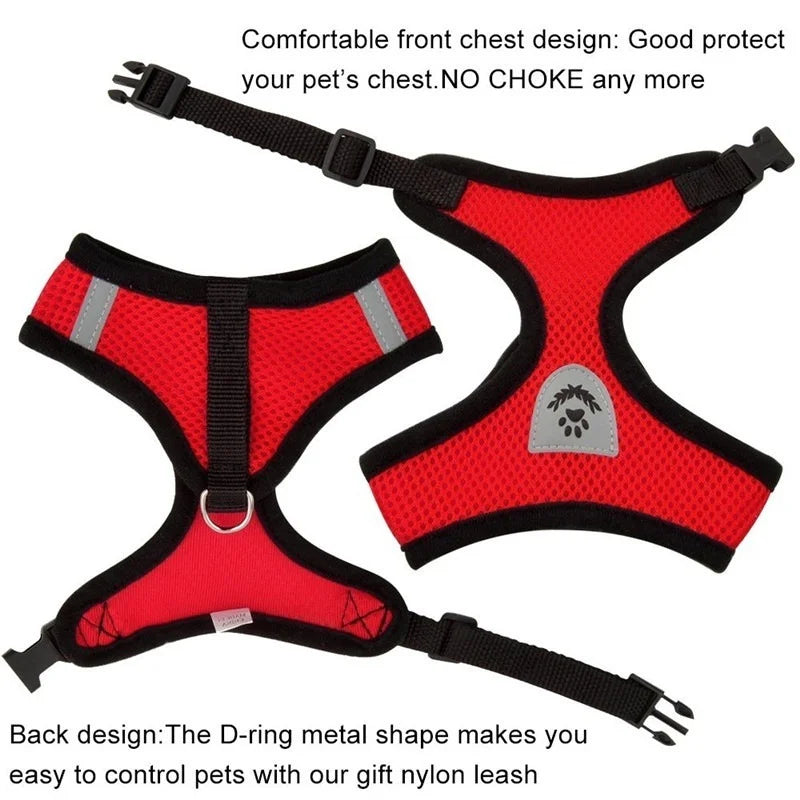 Adjustable Mesh Pet Harness With Leash Reflective For Small Dogs