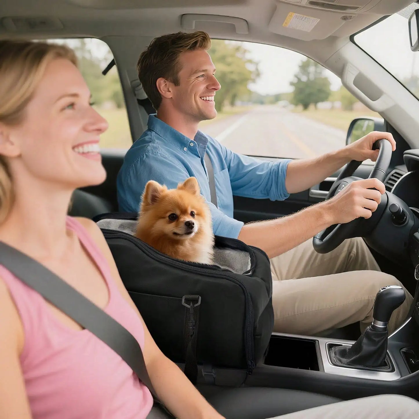 Center Console Pet Car Seat Carrier With Removable Washable Plush Liner