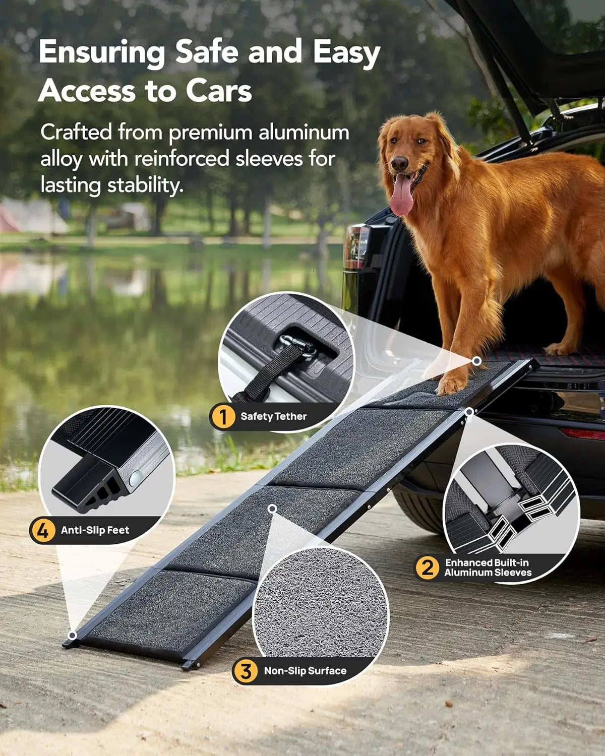 Upgraded Folding Car Dog Ramp With Non Slip Rug Surface For Large Dogs
