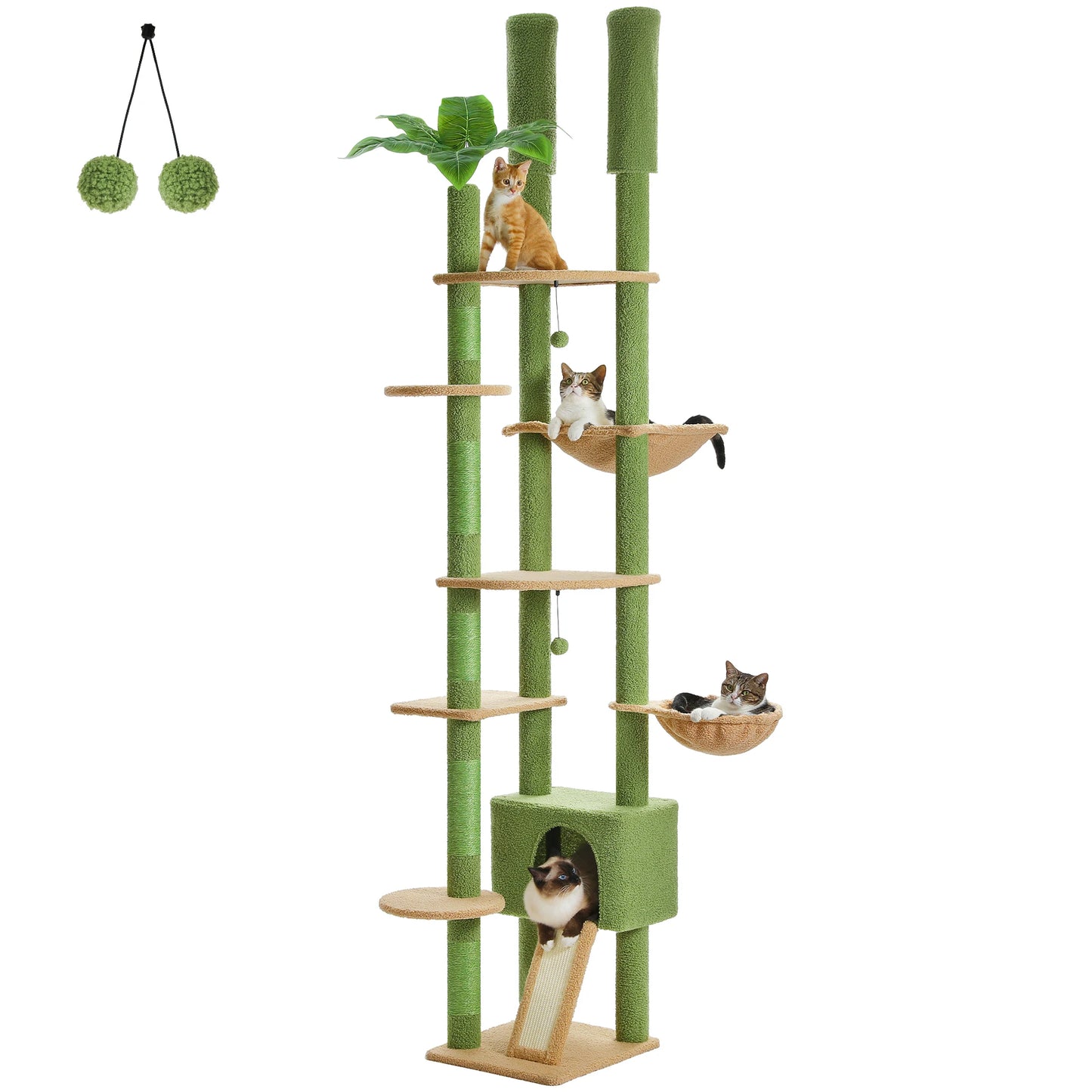 PAWZ Road Height Adjustable Wooden Cat Tree With Hammock And Sisal Posts