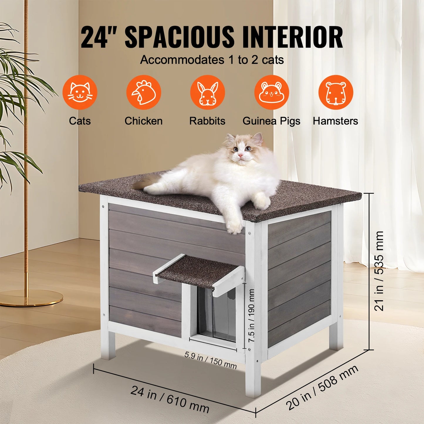 SucceBuy Outdoor Cat House Weatherproof Wooden Shelter Foam Insulated