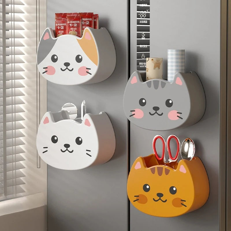 Cute Cartoon Cat Magnet Storage Box For Desk Organization