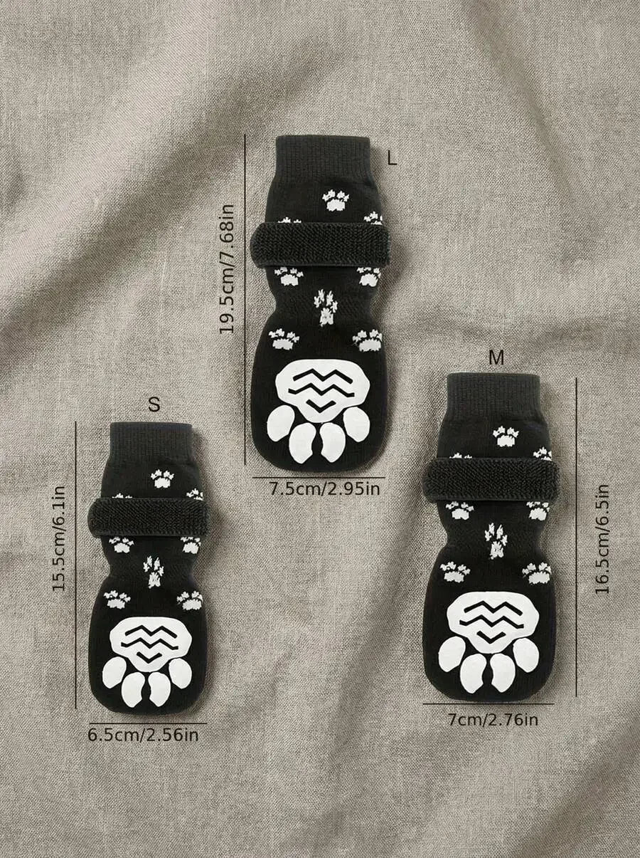 Anti Slip Dog Socks 4 Pack Adjustable Paw Protectors