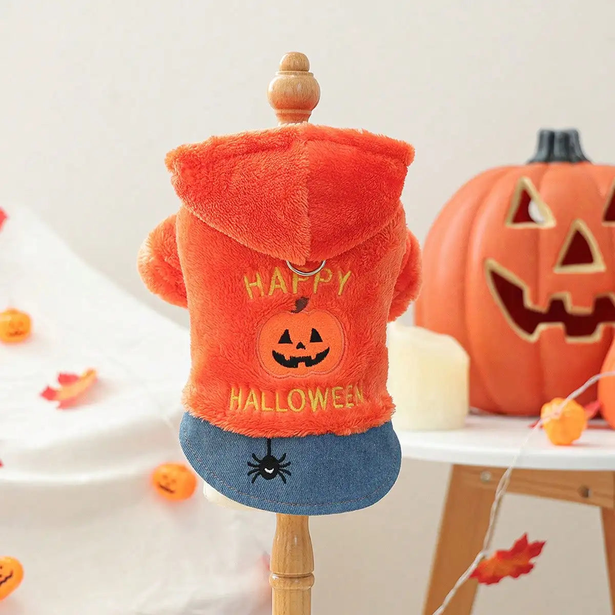 Dog Halloween Hoodie Pumpkin Embroidery Plush Dog Sweatshirt Holiday Apparel For Festival Party