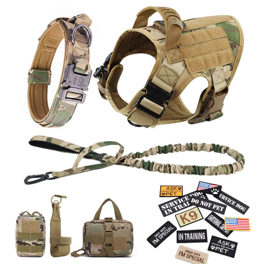 Nylon Military Dog Harness Vest Set With Leash Malinois Patches