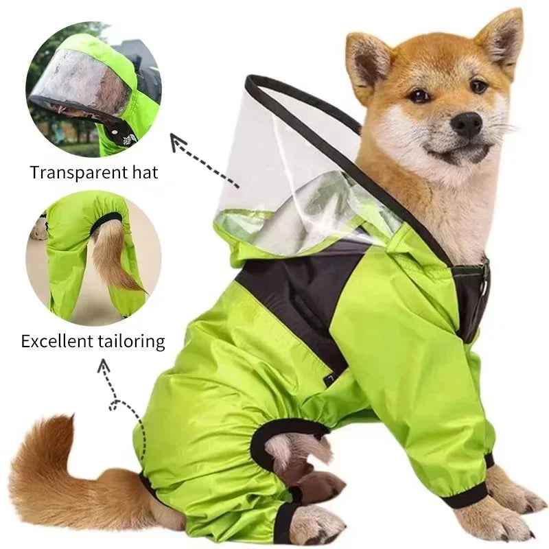 Transparent Hooded Dog Raincoat Waterproof Jumpsuit For Pets