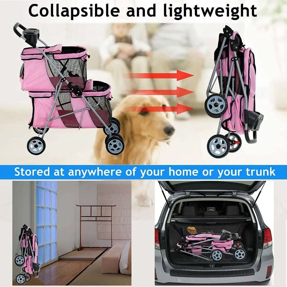 Double Pet Stroller With Carrier And Cup Holder For Travel