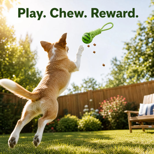 Interactive Dog Treat Dispensing Ball With Rope Chew Toy