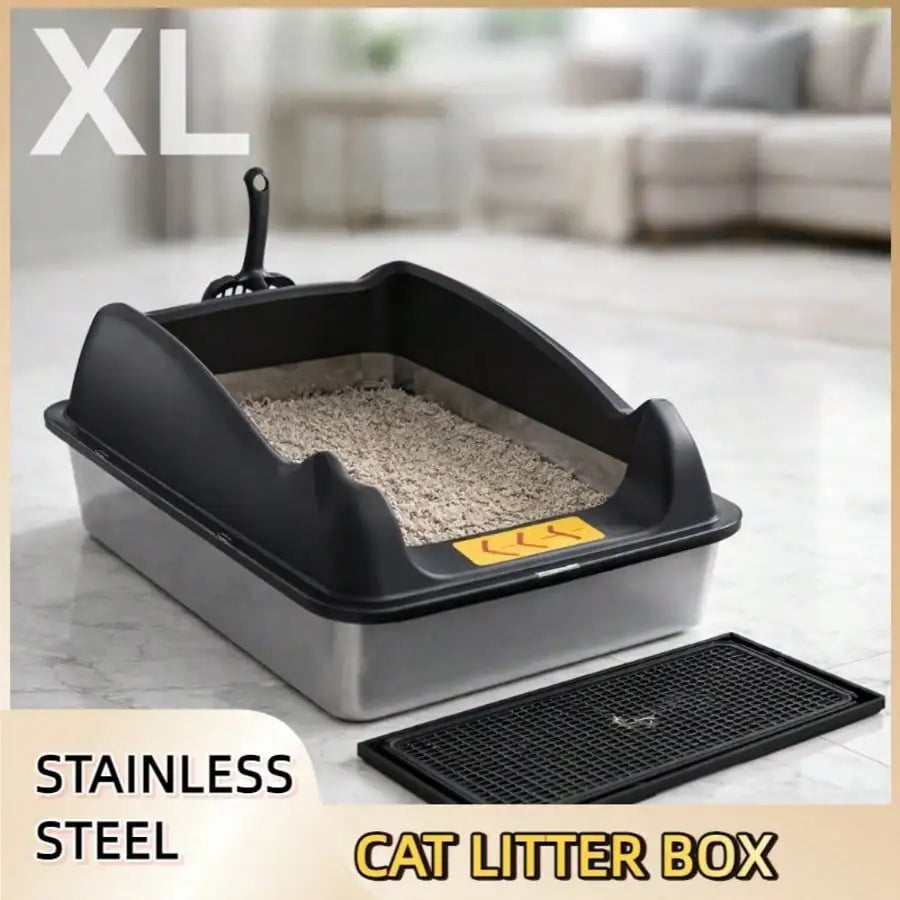 XMSJ Stainless Steel Cat Litter Box With Privacy Sides