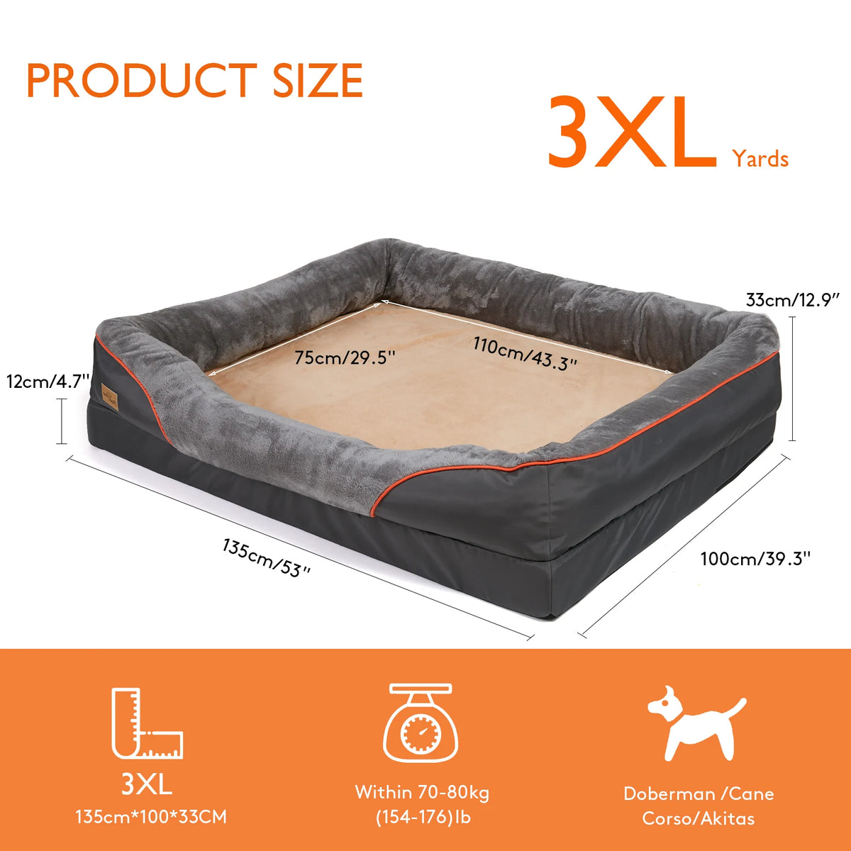 Jumbo Large Orthopedic Dog Bed Memory Foam Pet Sofa Couch Waterproof Elevated Cushion Warm Puppy Bolster Couch Removable Cover
