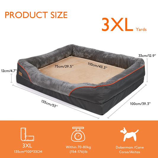 Jumbo Large Orthopedic Dog Bed Memory Foam Pet Sofa Couch Waterproof Elevated Cushion Warm Puppy Bolster Couch Removable Cover
