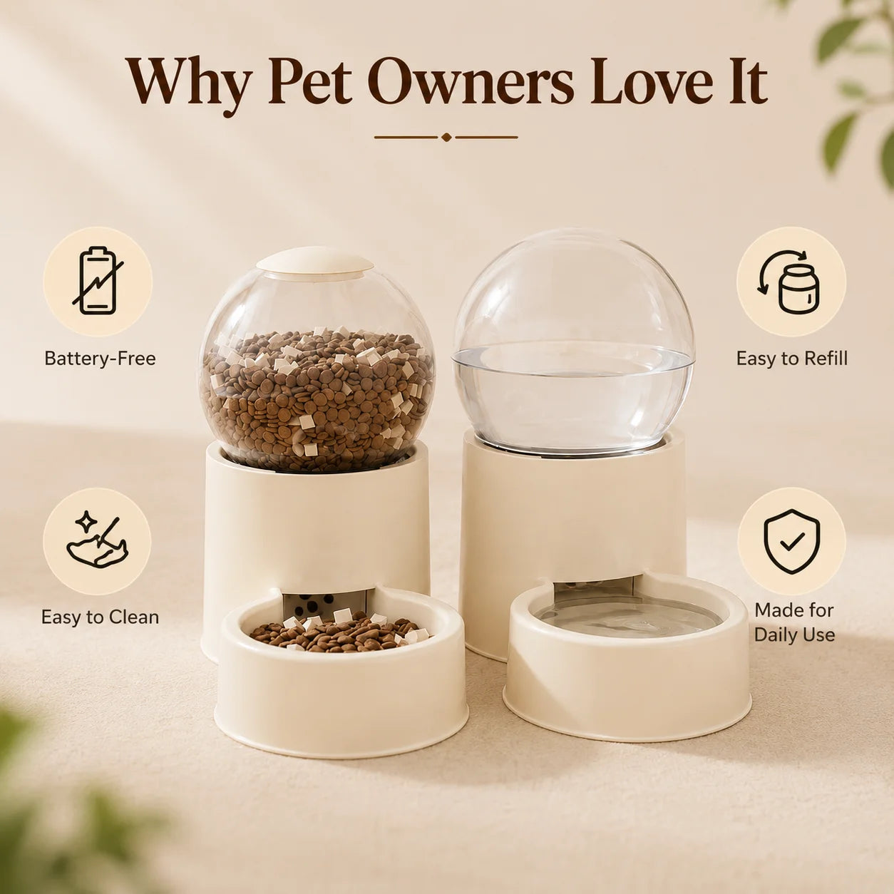 Automatic Cat Gravity Feeder And Water Dispenser With Dome Lid