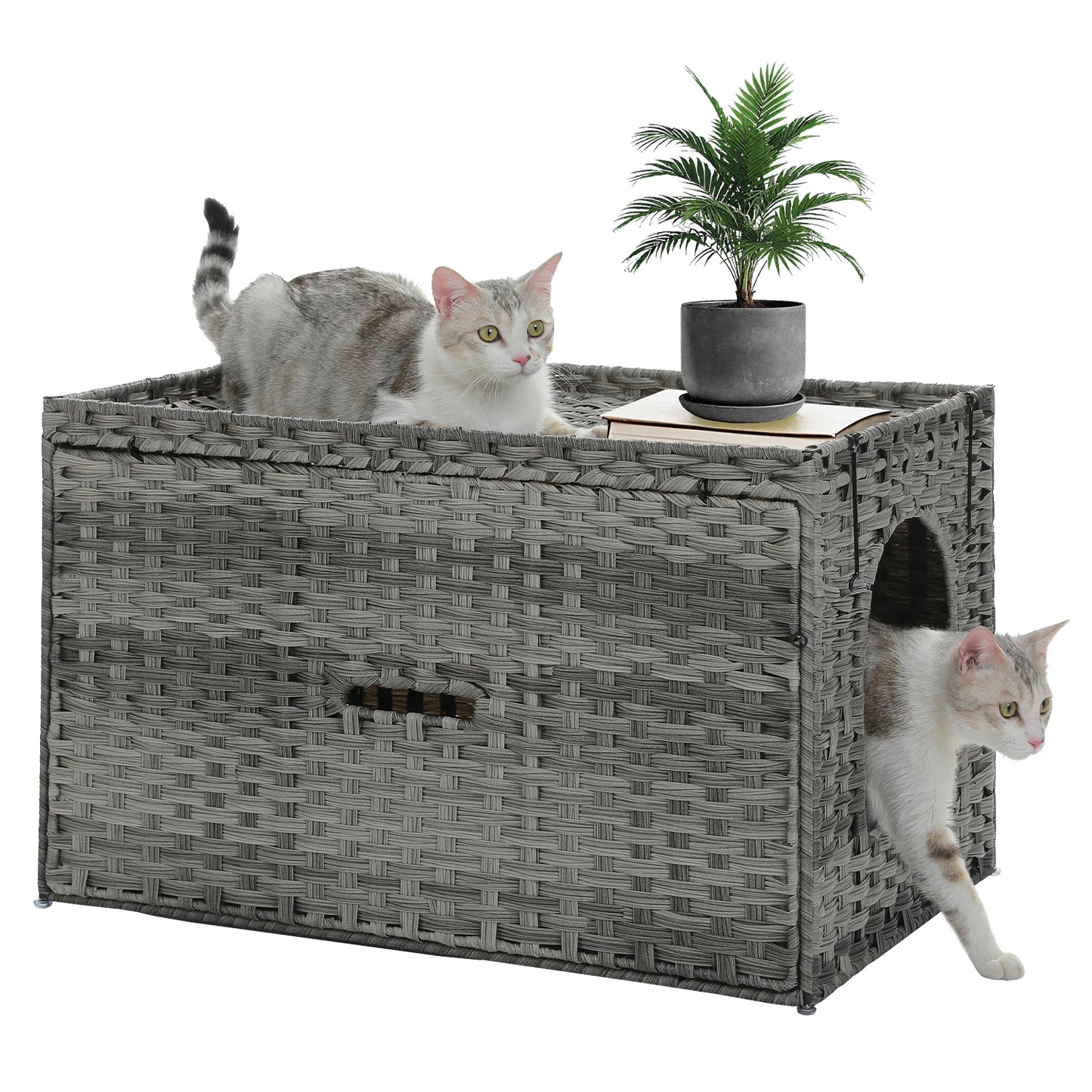 PEQULTI Rattan Cat Litter Box Enclosure With Tall Doorway