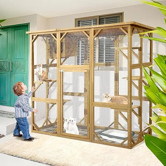 Outdoor Cat House Catio With Large Door Playpen Six Platforms