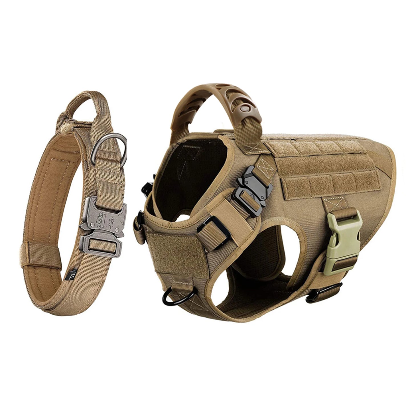 Adjustable Tactical Dog Harness With Padded Nylon Collar Set