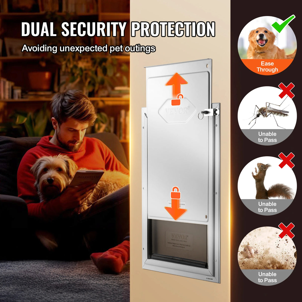 Aluminum Frame Pet Door With Lock And Weatherproof Flap System