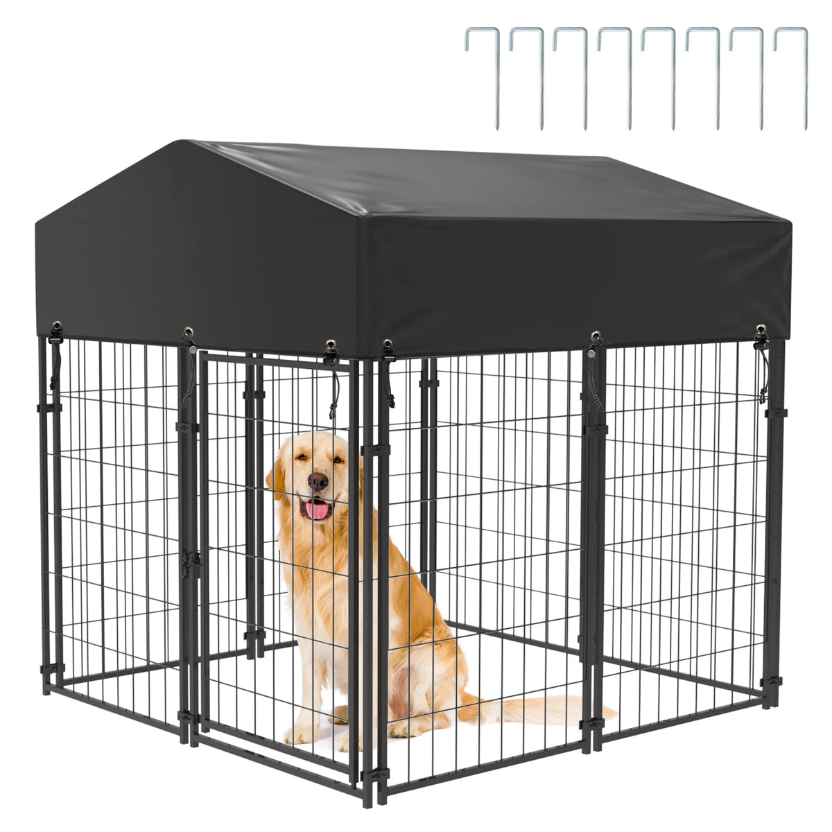 BINGOPAW Outdoor Dog Kennel Welded Wire Run With Weatherproof Canopy