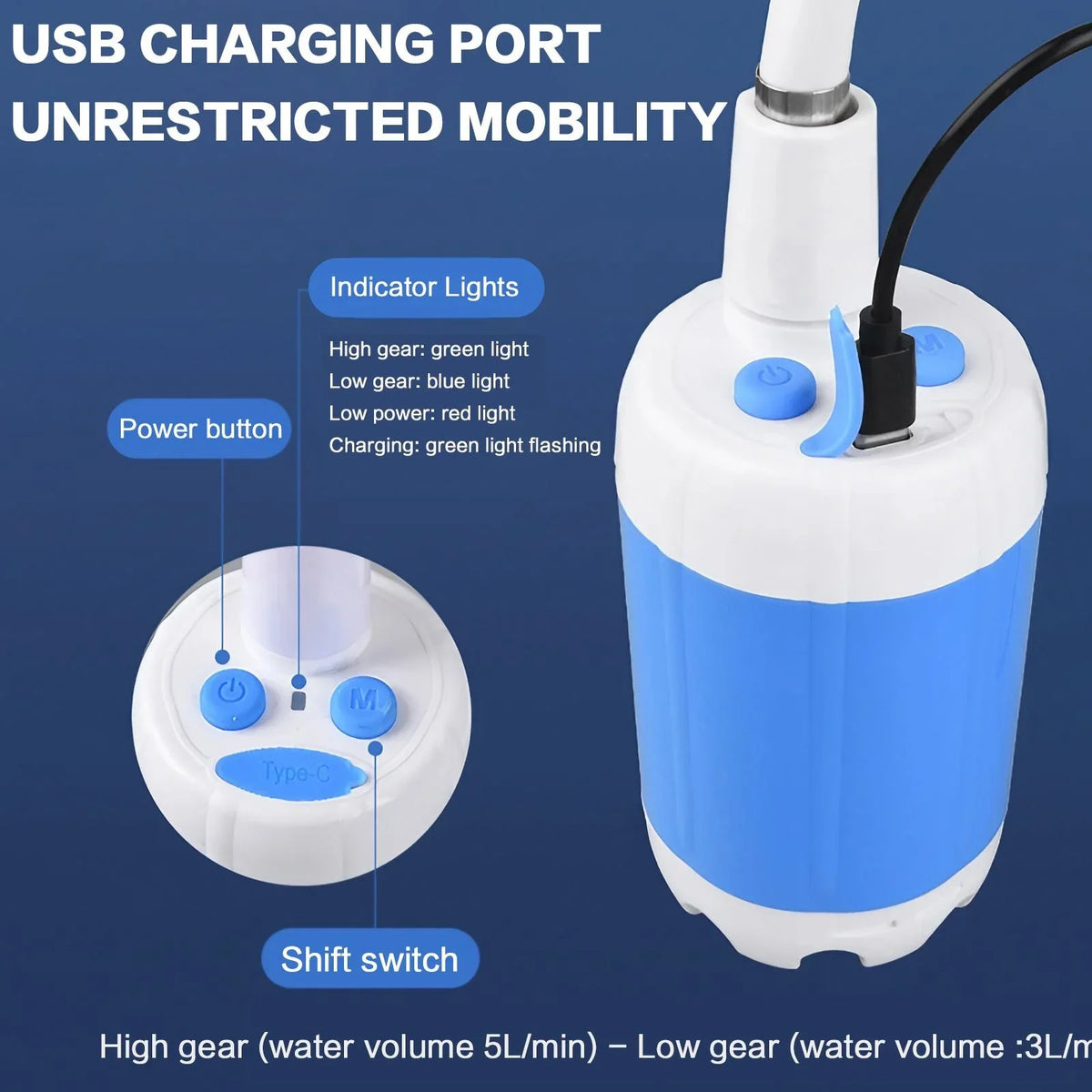Portable Rechargeable Handheld Shower Sprayer For Pets Cars And Gardens