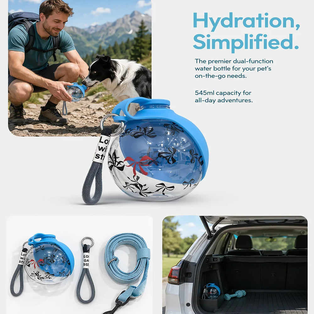 2-In-1 Portable Dog Water Bottle With Foldable Silicone Bowl Leakproof