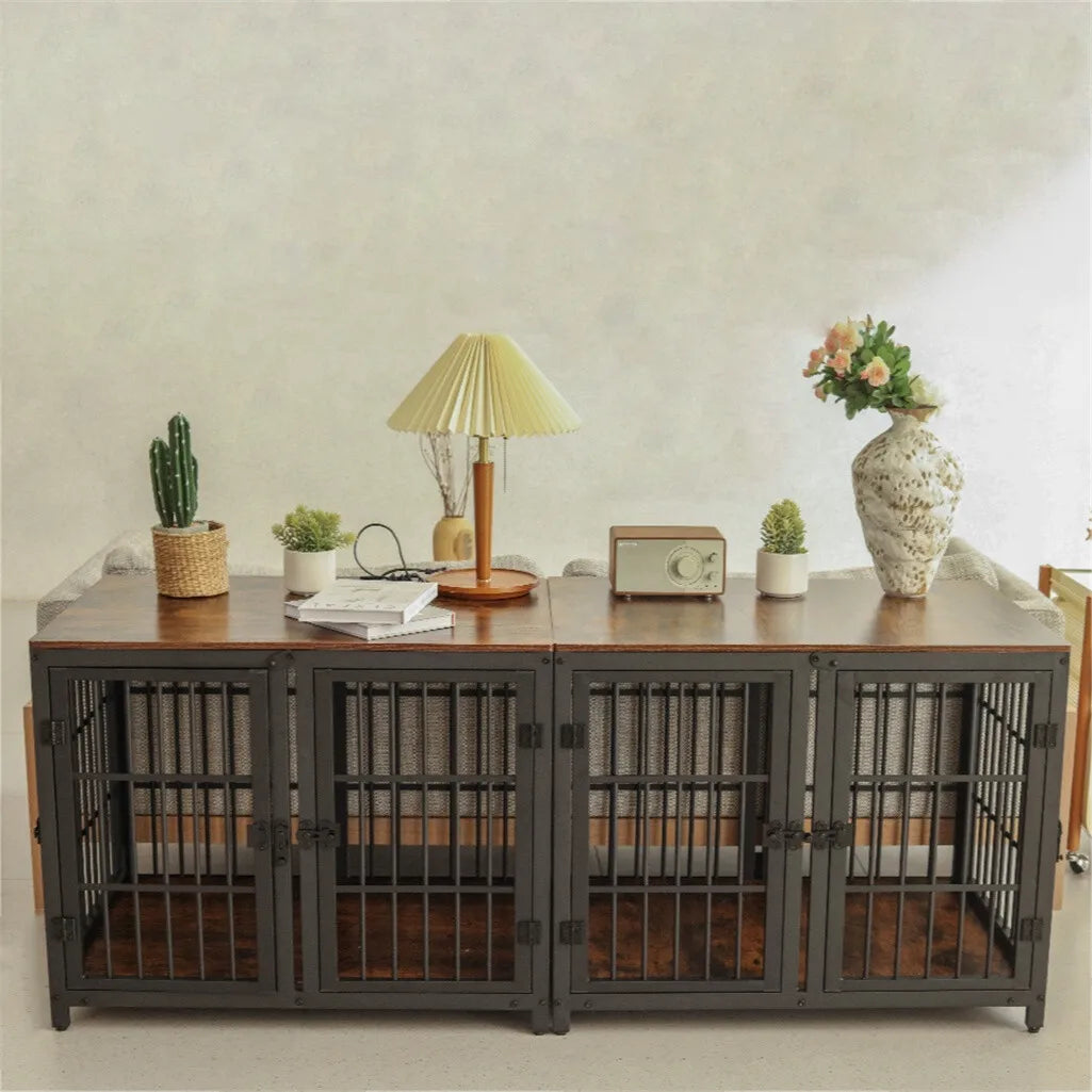 Borwart Double Dog Crate With Removable Divider Furniture Style Kennel