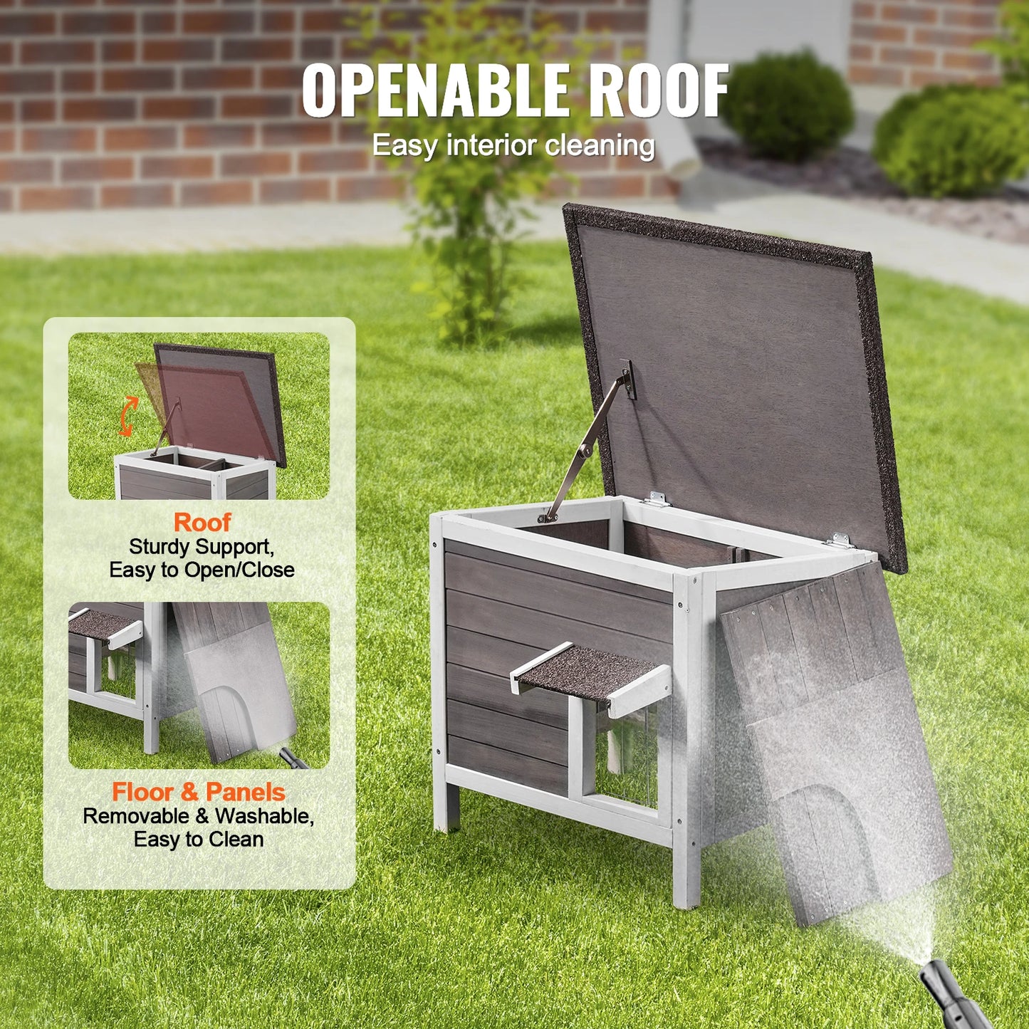 SucceBuy Outdoor Cat House Weatherproof Wooden Shelter Foam Insulated