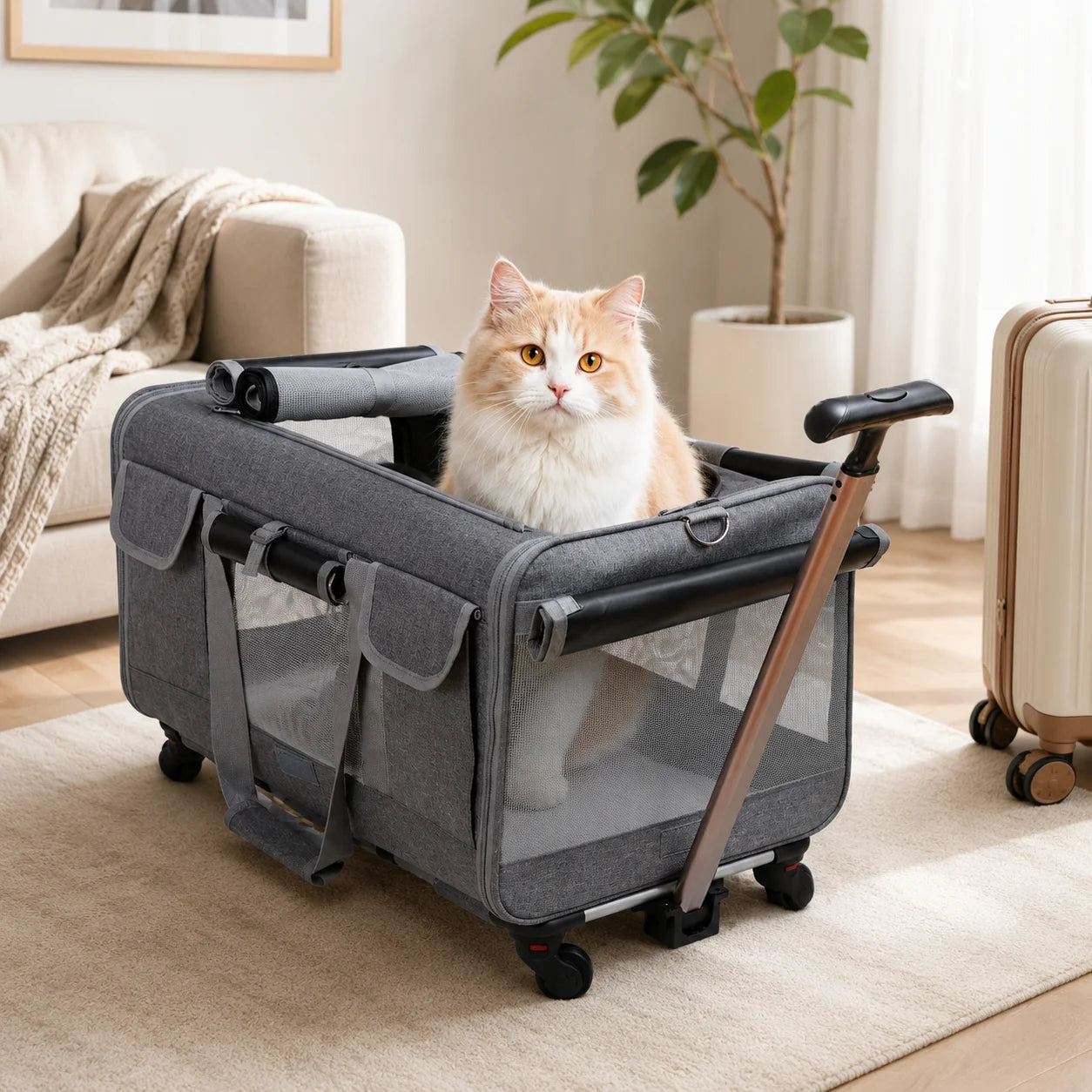 XMSJ Cat And Dog Carrier With Wheels For Travel Detachable Rolling Bag