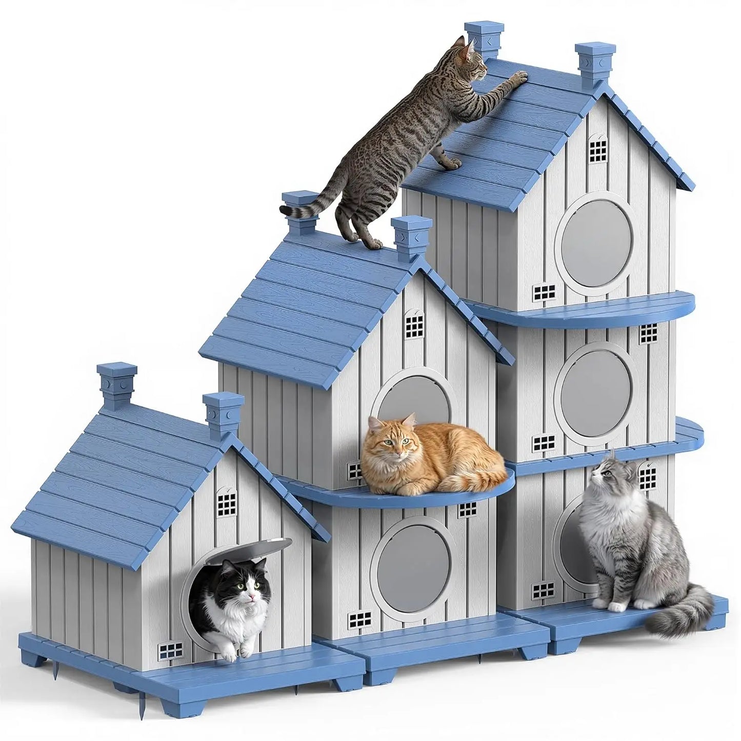 Multi-Level Resin Cat House Shelter Waterproof UV Resistant