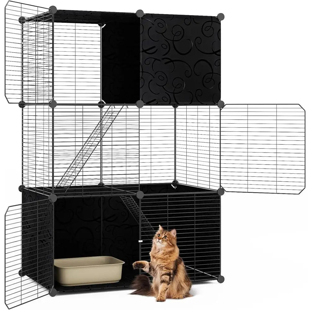 3-Tier Indoor Cat Enclosure With Ladders For 1-3 Cats