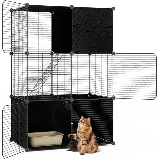 3-Tier Indoor Cat Enclosure With Ladders For 1-3 Cats