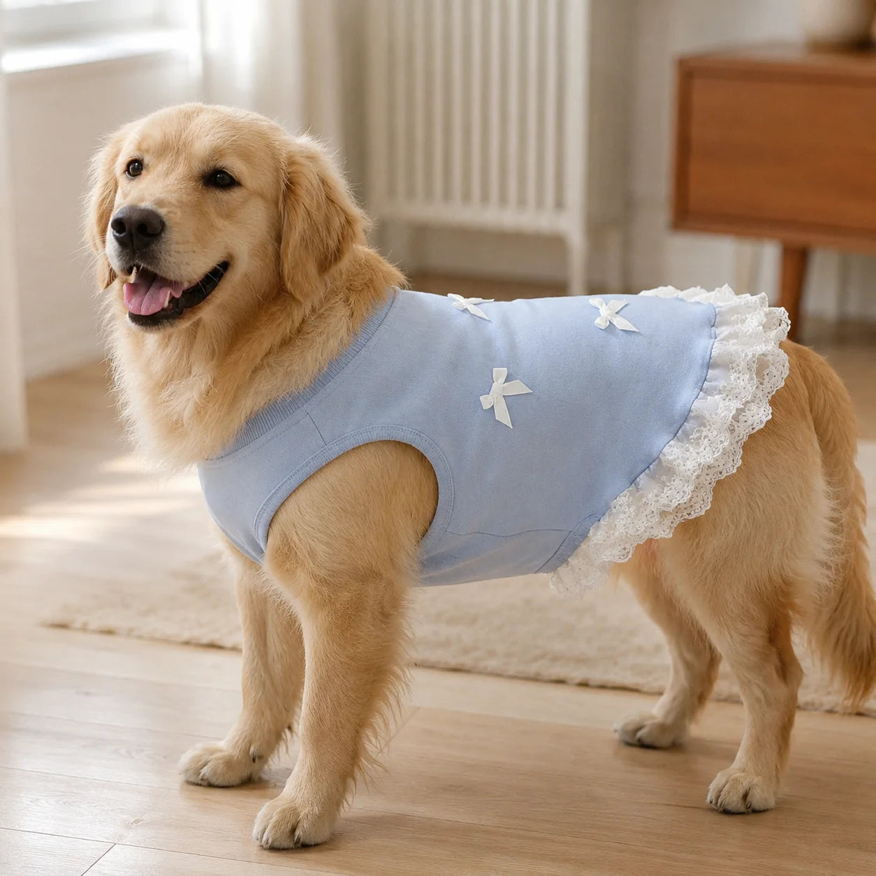 XMSJ Dog Vest Shirt Lace Hem Bowknots Spring Outfit