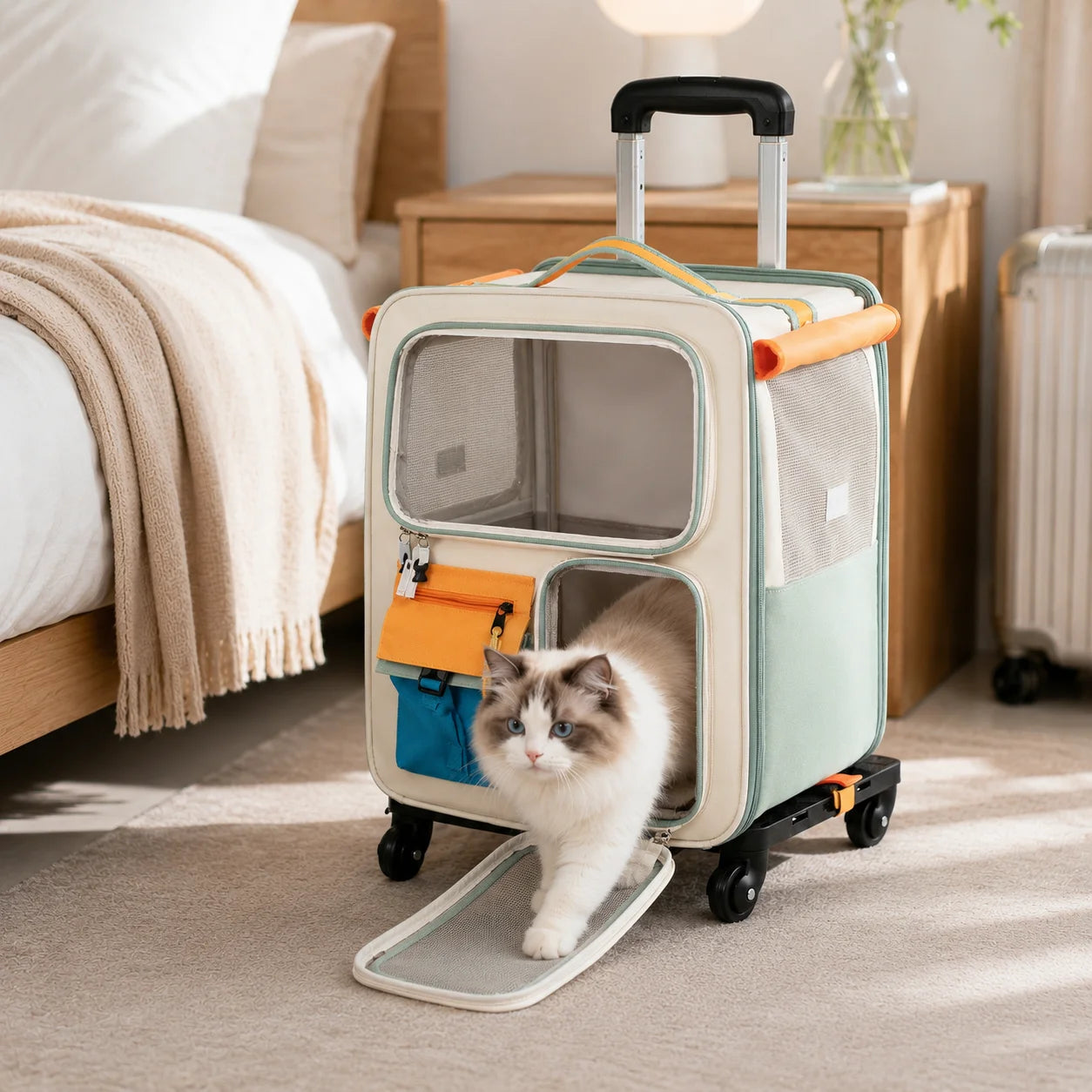 2-In-1 Rolling Cat Carrier With Wheels And Telescopic Handle
