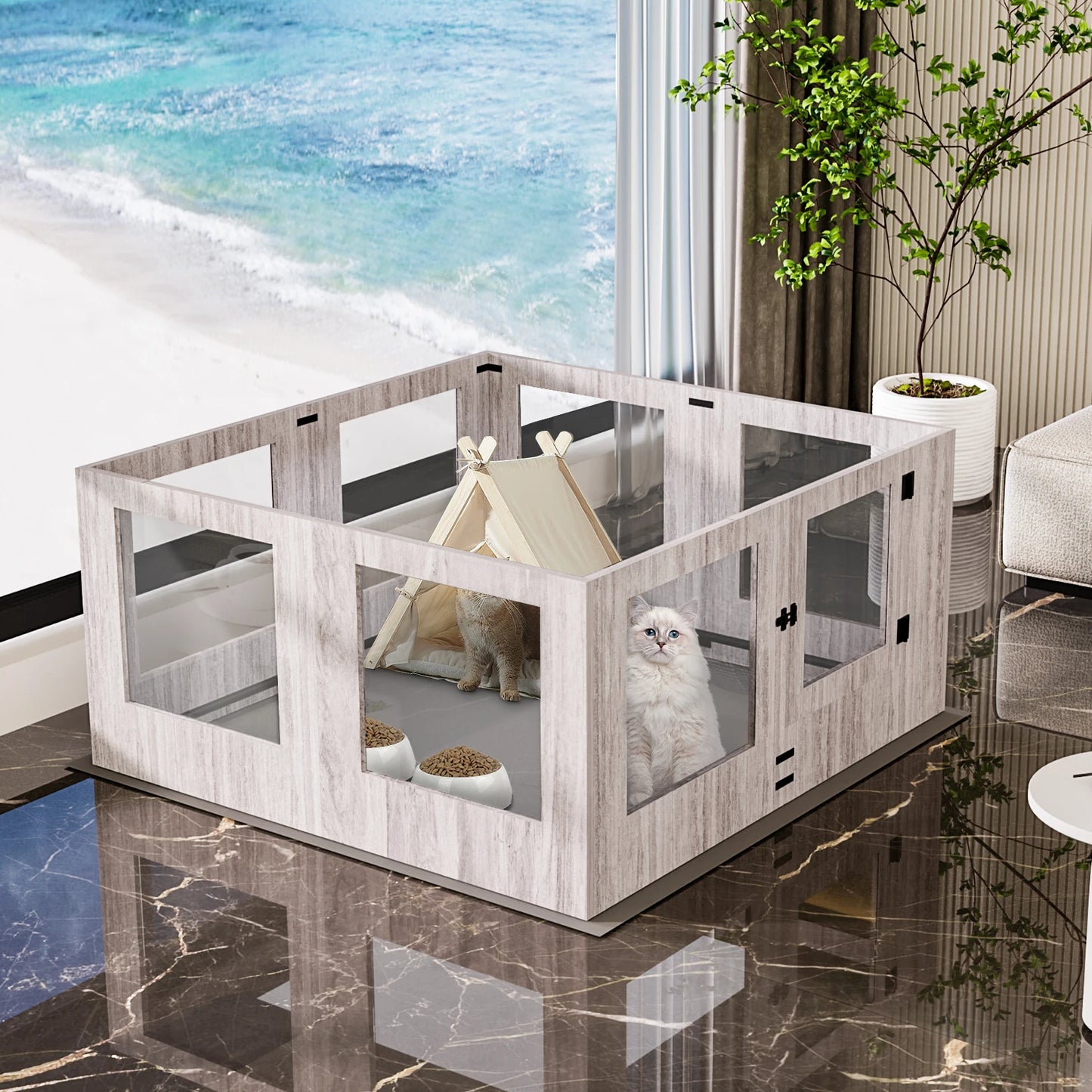 BINGOPAW Tempered Glass Dog Playpen For Indoor Whelping Pen