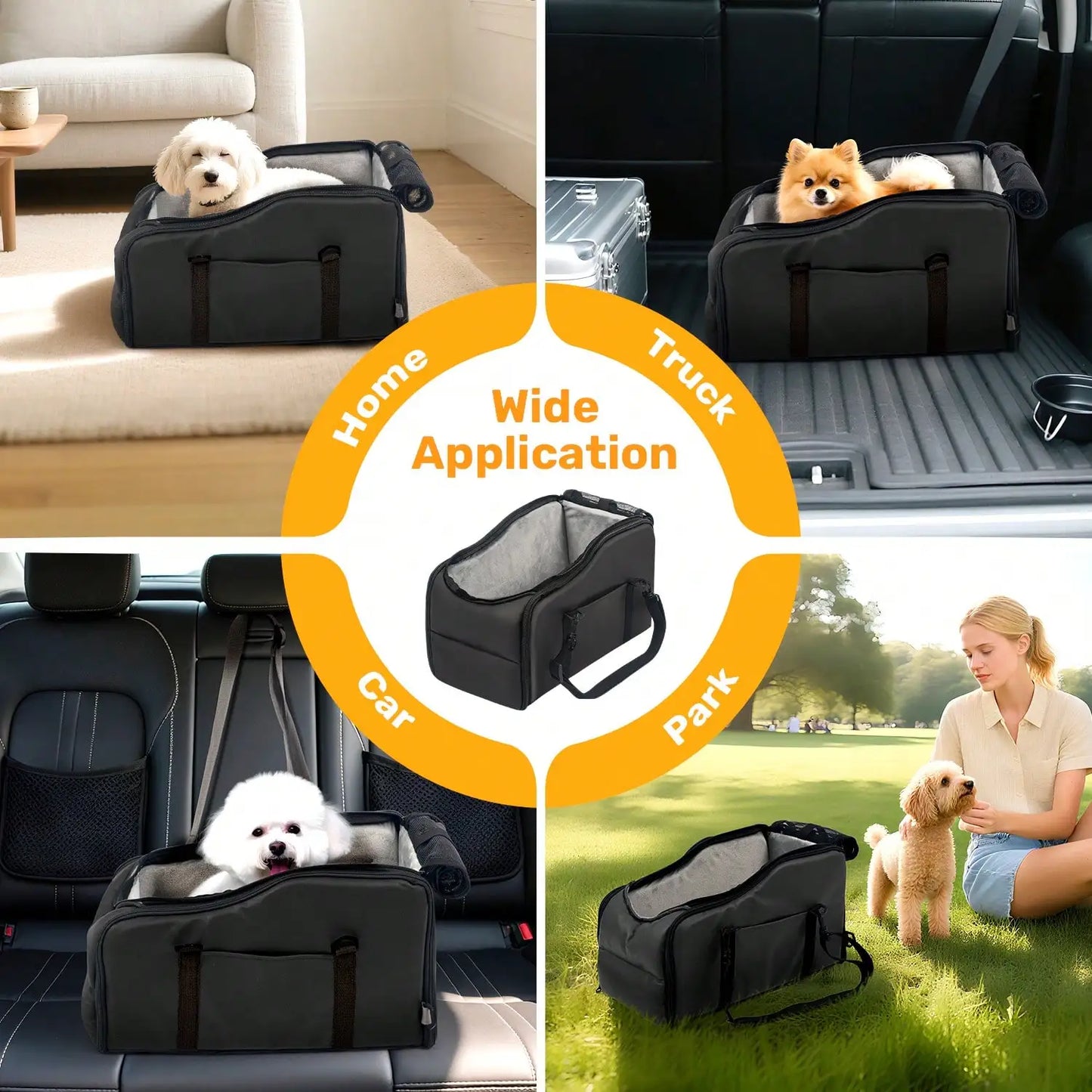 Center Console Pet Car Seat Carrier With Removable Washable Plush Liner