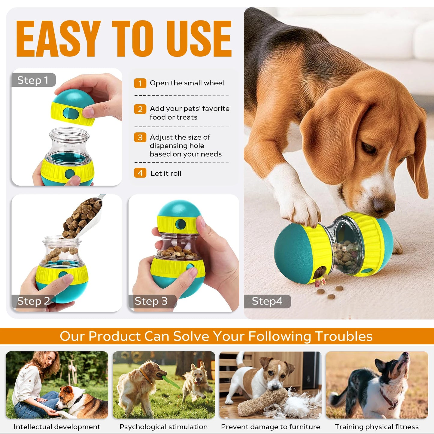Interactive Treat Dispenser Dog Toy Ball Slow Feeder For Pets