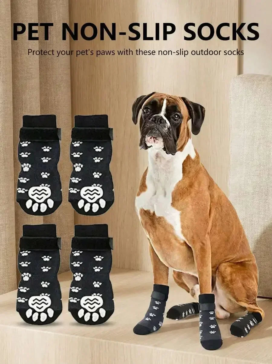 Anti Slip Dog Socks 4 Pack Adjustable Paw Protectors