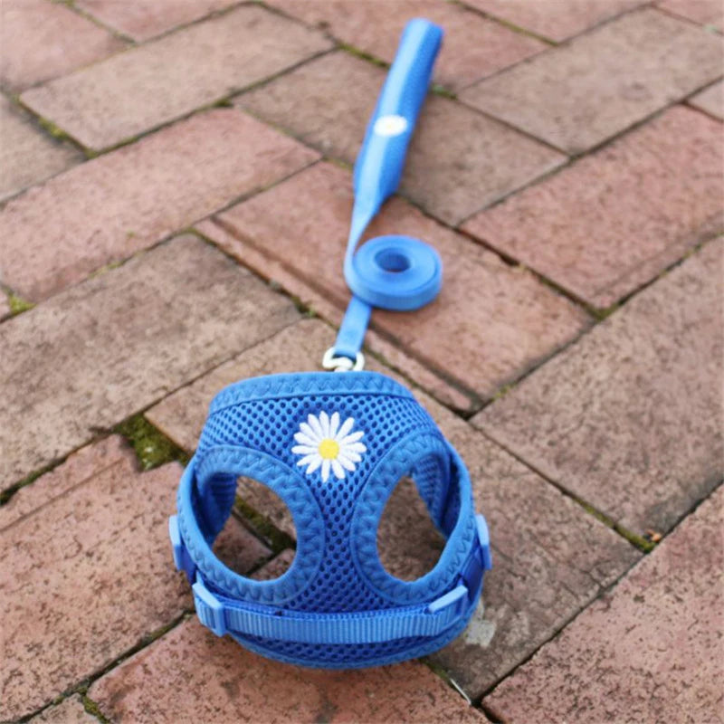 Mesh Small Dog Harness And Leash Set Floral For Puppies