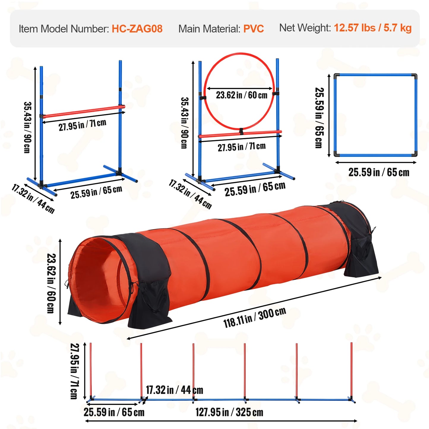 SucceBuy Dog Agility Training Kit 5 Piece Hurdles Tunnel Obstacle Course