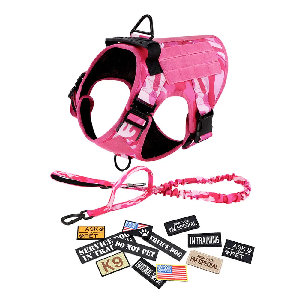 Military Camouflage Dog Harness Vest With Leash For Training