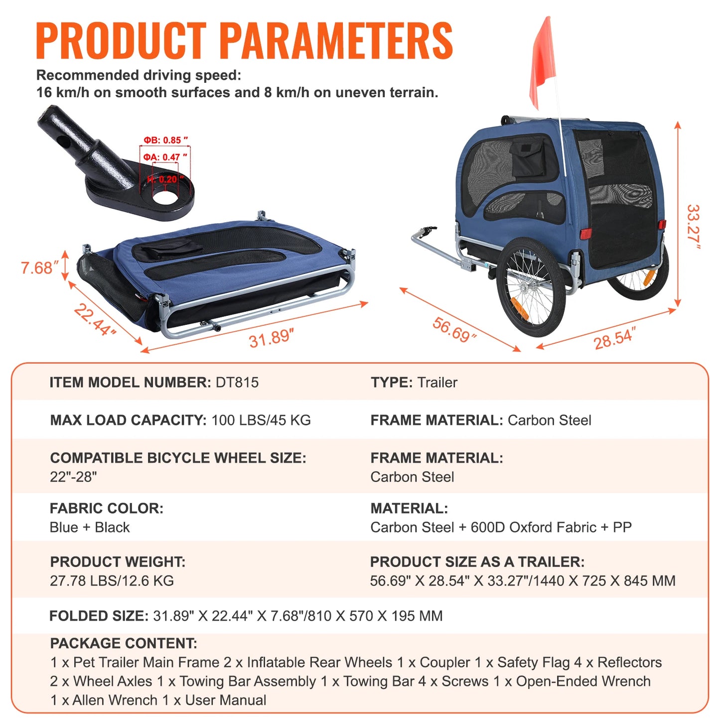 Pet Cart Bicycle Carrier Dog Trailer Collapsible Reflectors And Coupler
