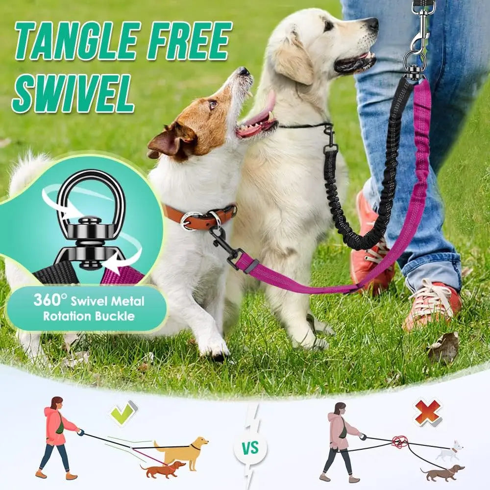 Dual Dog Leash Attachment With Shock Absorbing Bungee