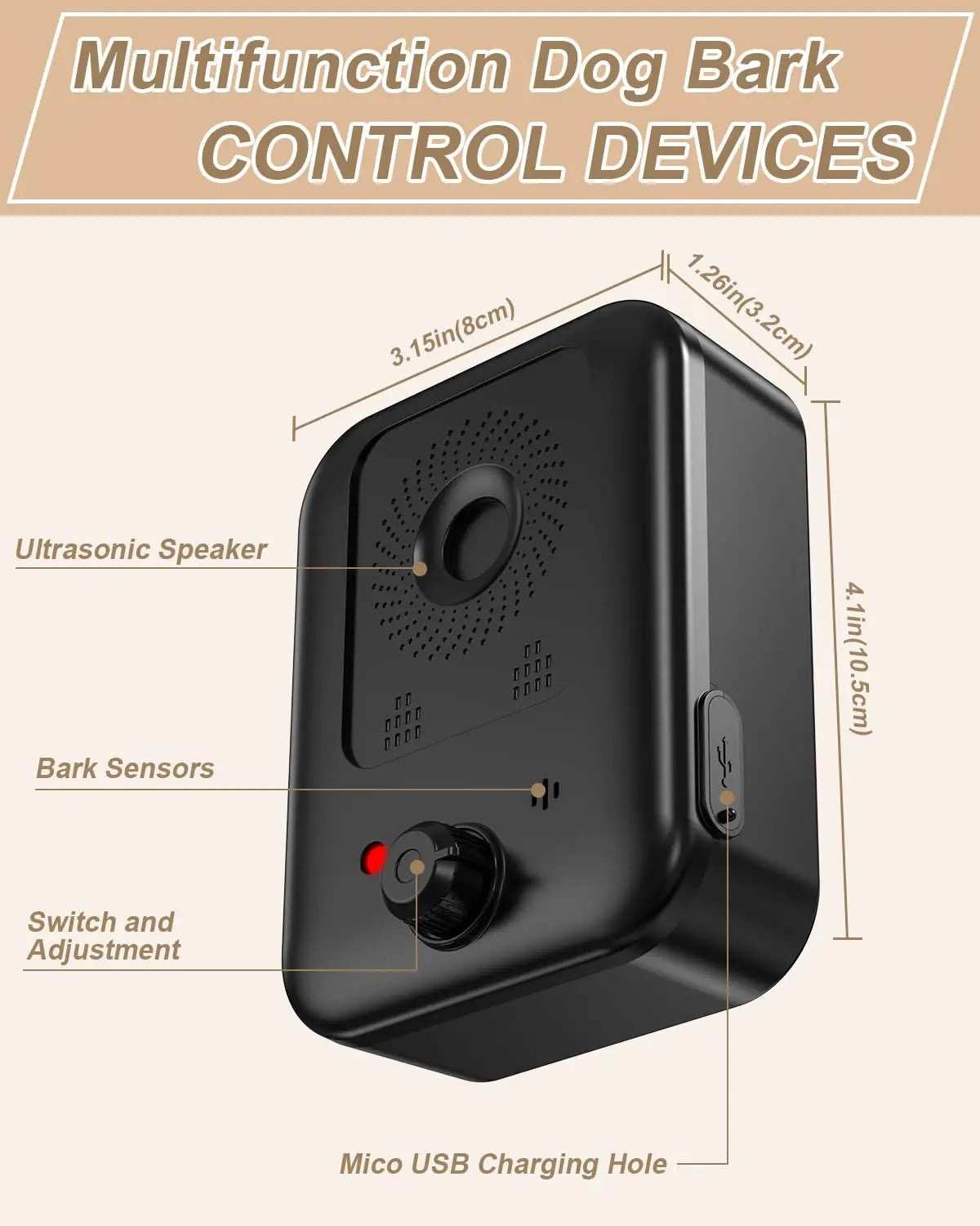 PetEdu Automatic Dog Bark Deterrent Rechargeable Ultrasonic Bark Control
