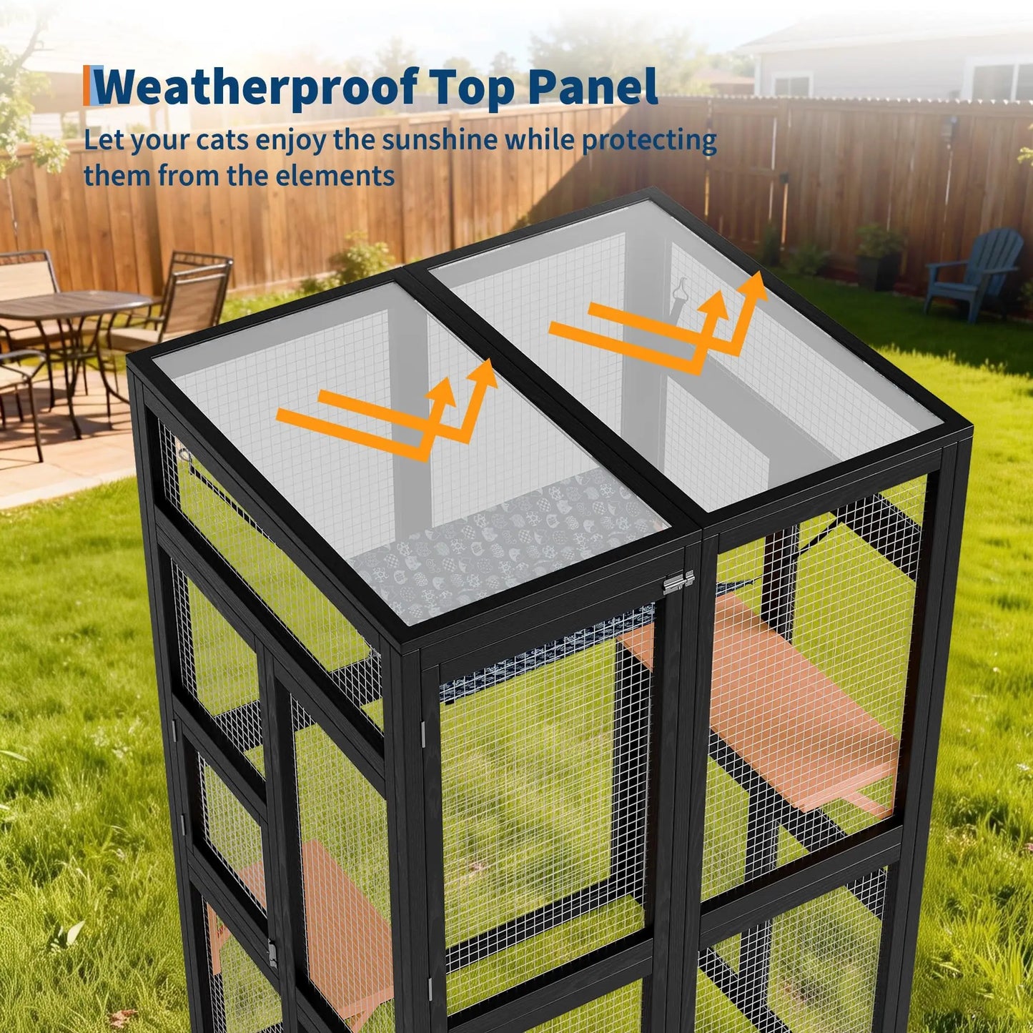 HiMISS Wooden Outdoor Catio Enclosure With Wheels And Weatherproof Roof